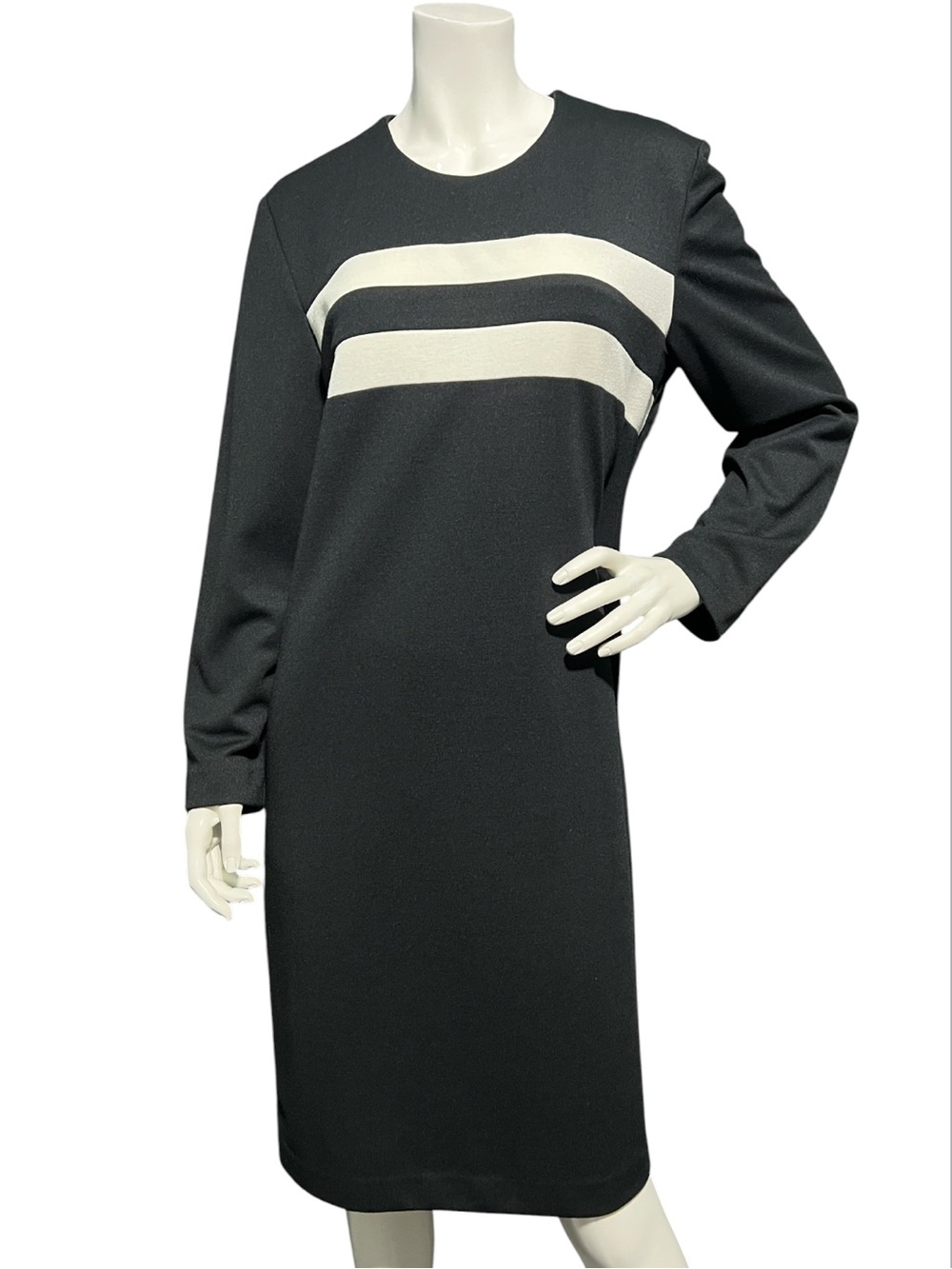 VINTAGE 90’s Leslie Fay Black Minimalist Long Sleeve Dress with Cream Detail 14